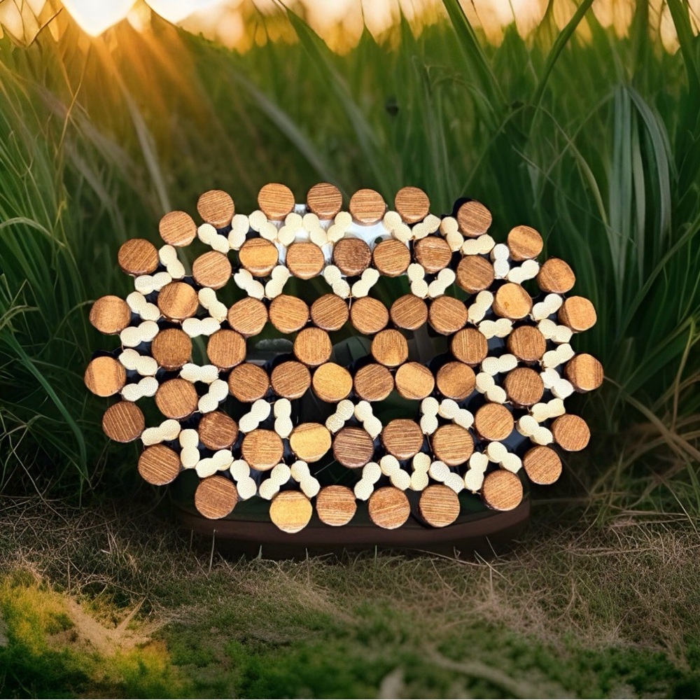 Handmade Wooden Beaded Oval Trivet Dominica Folk Art Brown Tan 9.5x6.5